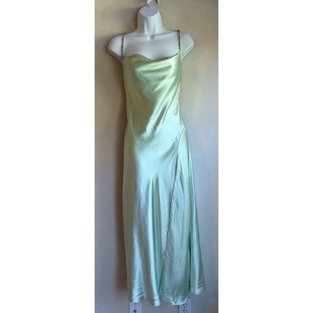 Jason Wu Liquid Satin Cowl Neck Beaded Slip Dress S Green Fairy Minimalist Party